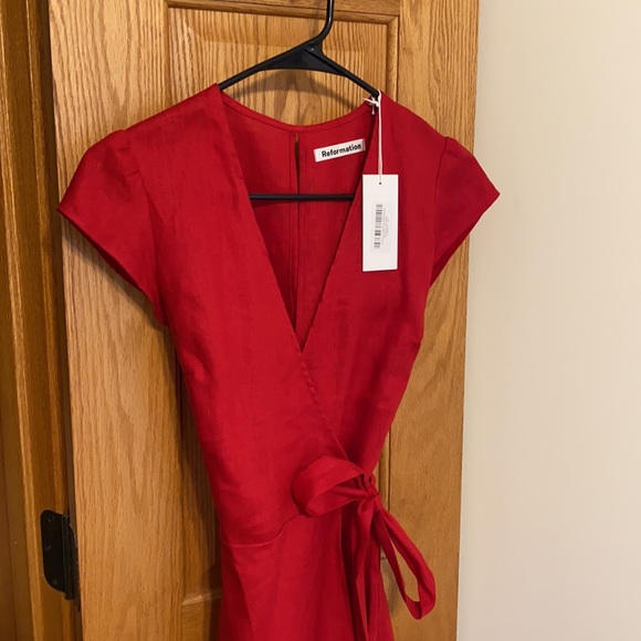 Reformation Rodin Linen Dress - Cherry XS, NWT - Picture 3 of 8